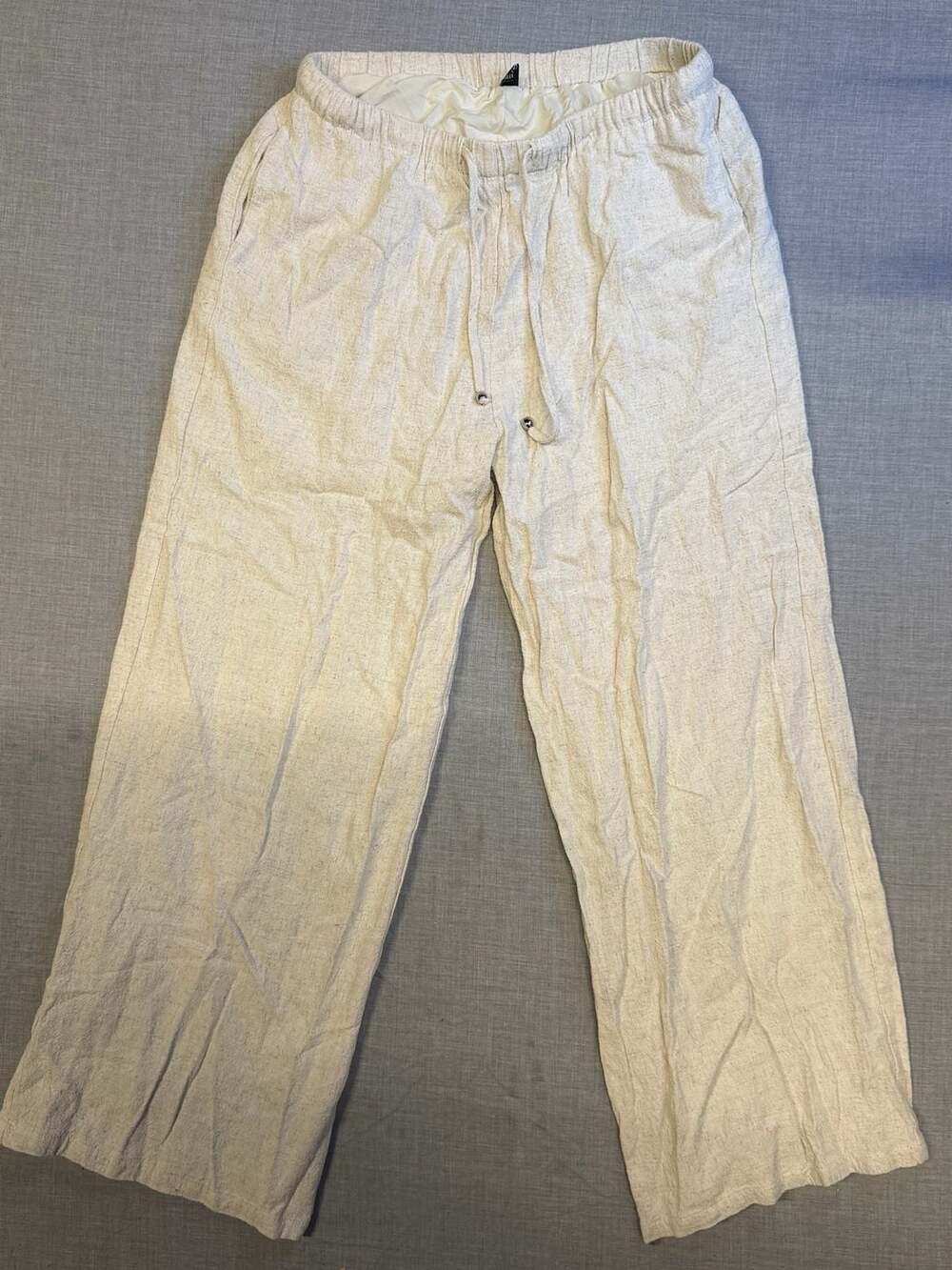 Illusory Cream Wide Leg Linen Blend Drawstring Pants Size M